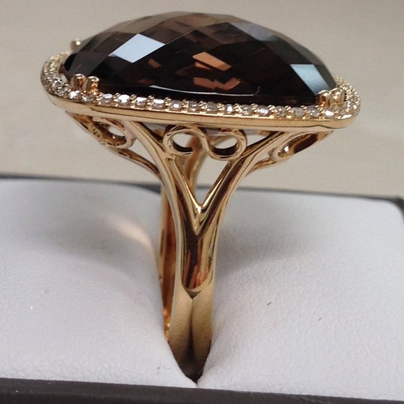 Excellent Cond Dabakarov 21 TCW Smoky Quartz Diamond Ring 14K Yellow Gold SZ 6.5 - Picture 2 of 10